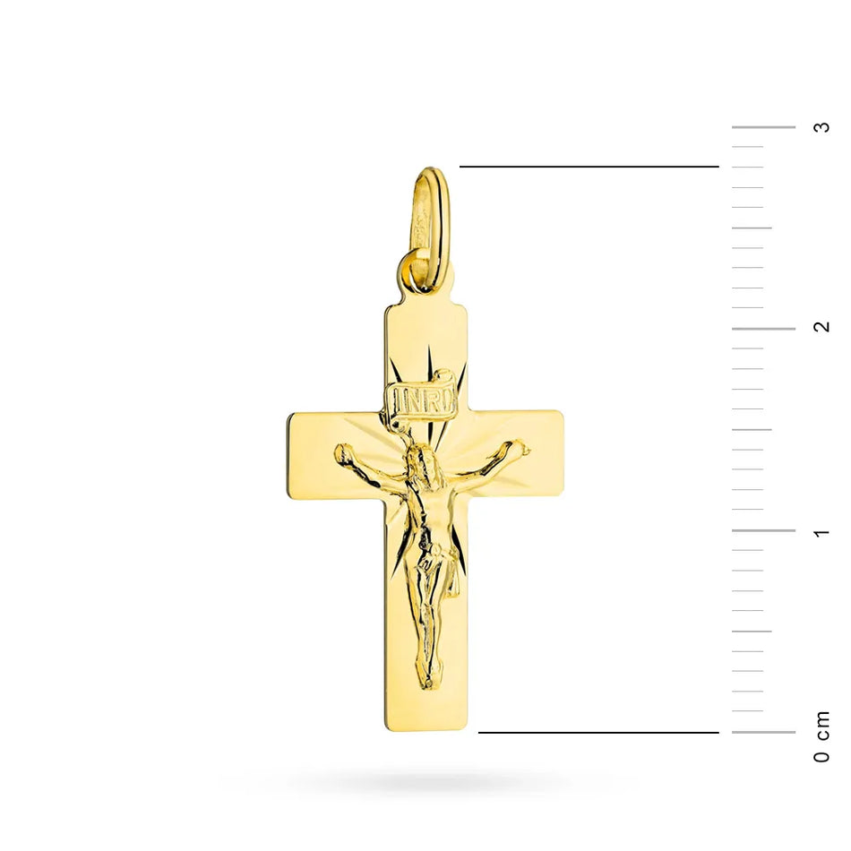 Gold Cross Pendant with Jesus Christ and Sunbeams