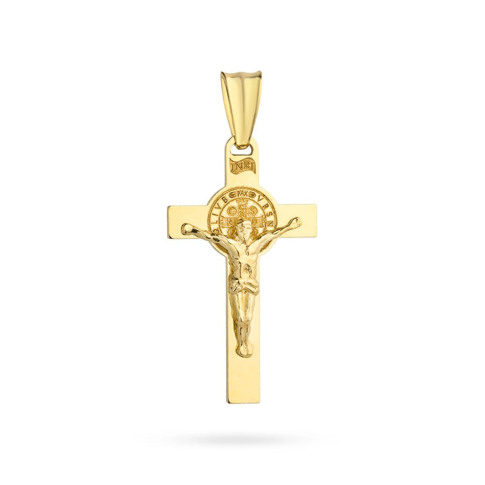 Gold Benedictine Cross Pendant with Jesus Christ