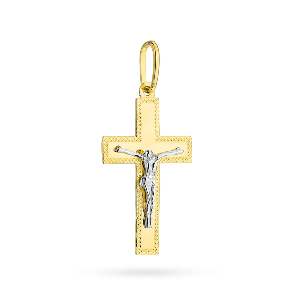Two-color Gold Cross Pendant with Jesus Christ