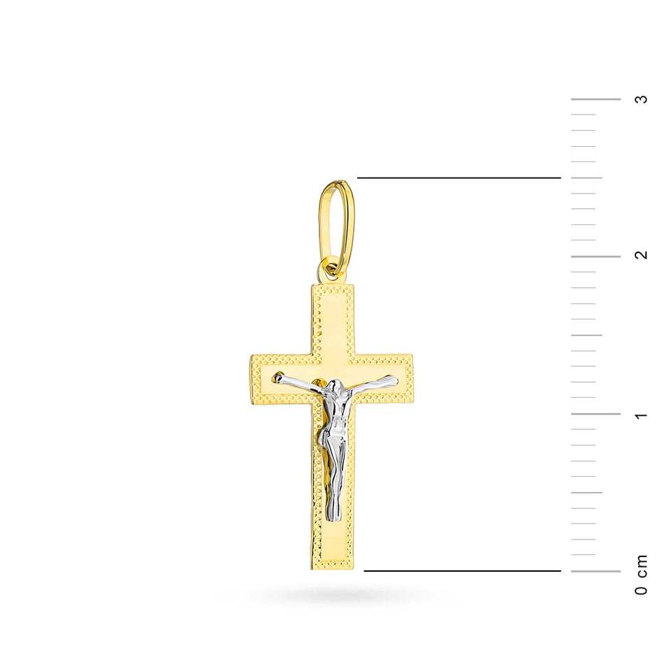 Two-color Gold Cross Pendant with Jesus Christ