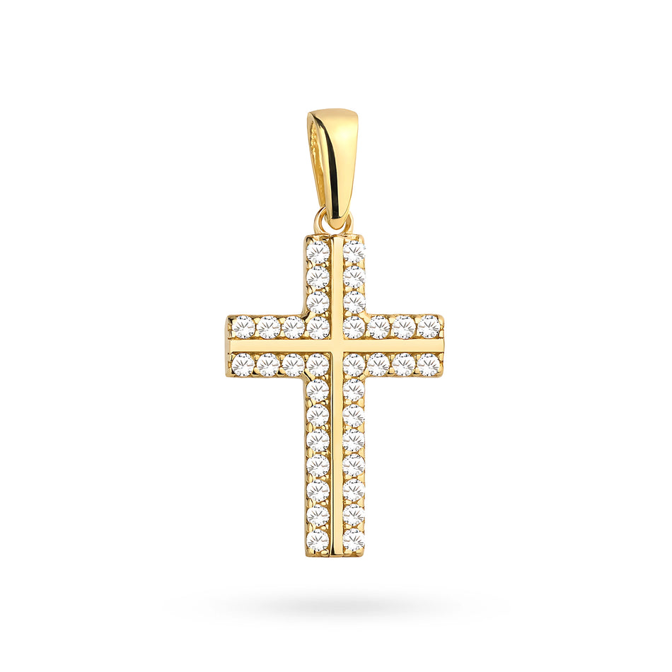 Gold Cross Pendant with Zirconia Frame