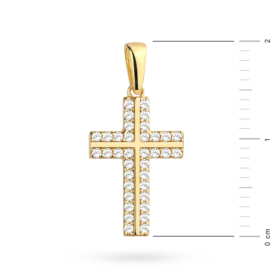 Gold Cross Pendant with Zirconia Frame
