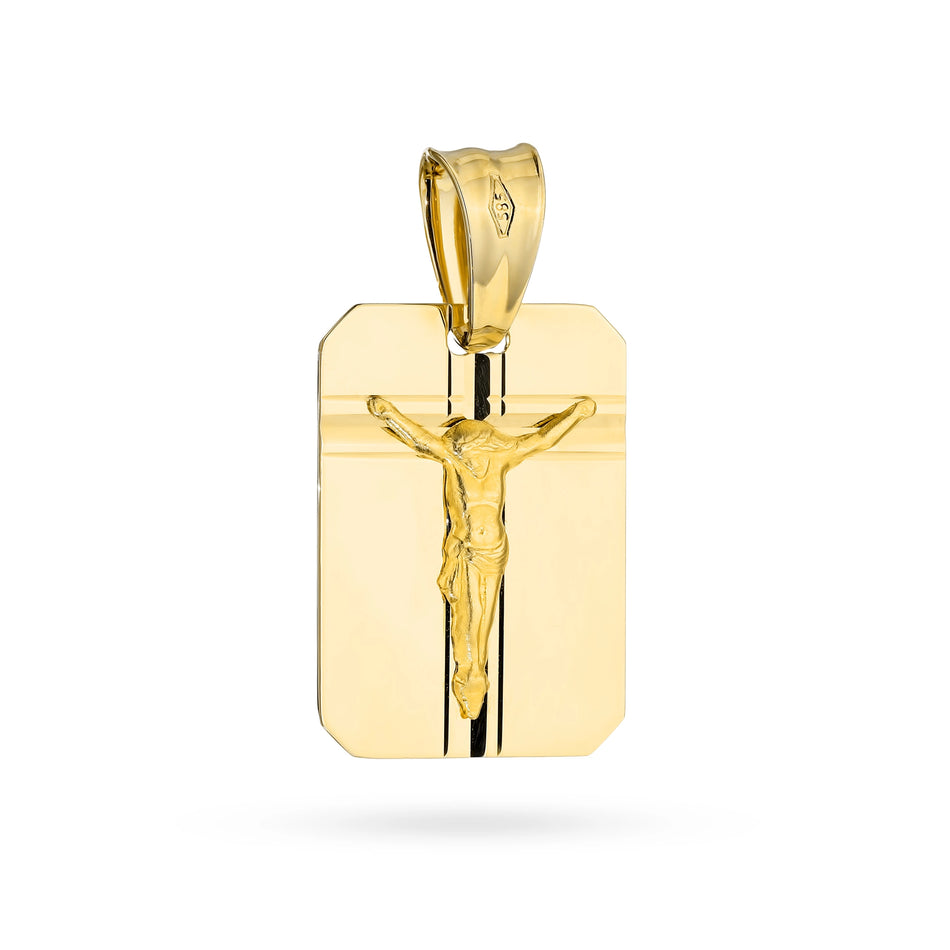 Gold Medallion Pendant with Crucified Jesus Christ