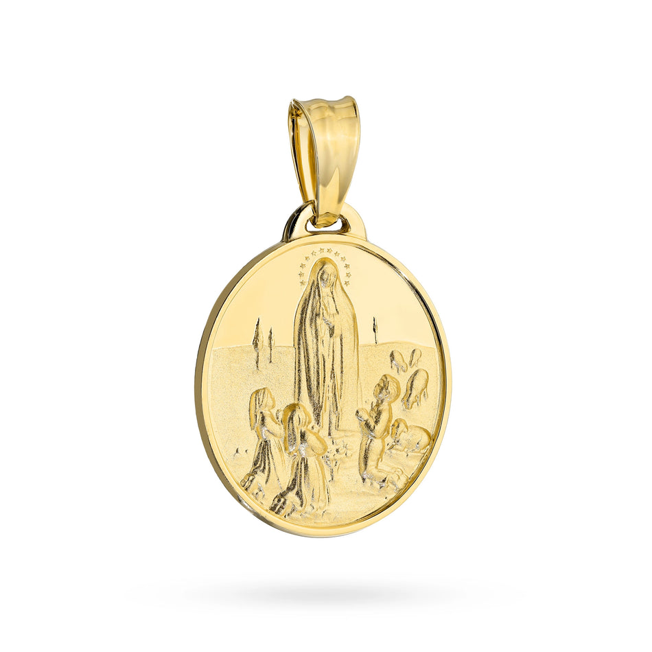Gold Virgin Mary Medallion Pendant Our Lady of Fatima