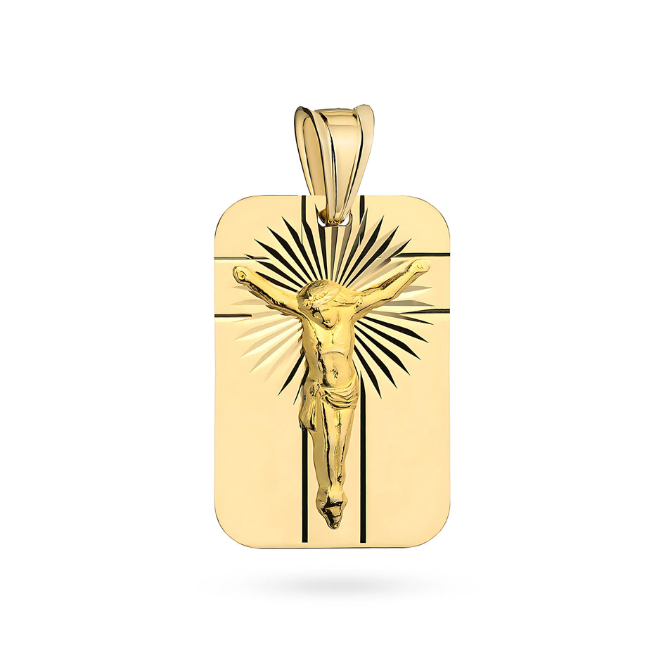 Gold Medallion Pendant with Crucified Jesus Christ