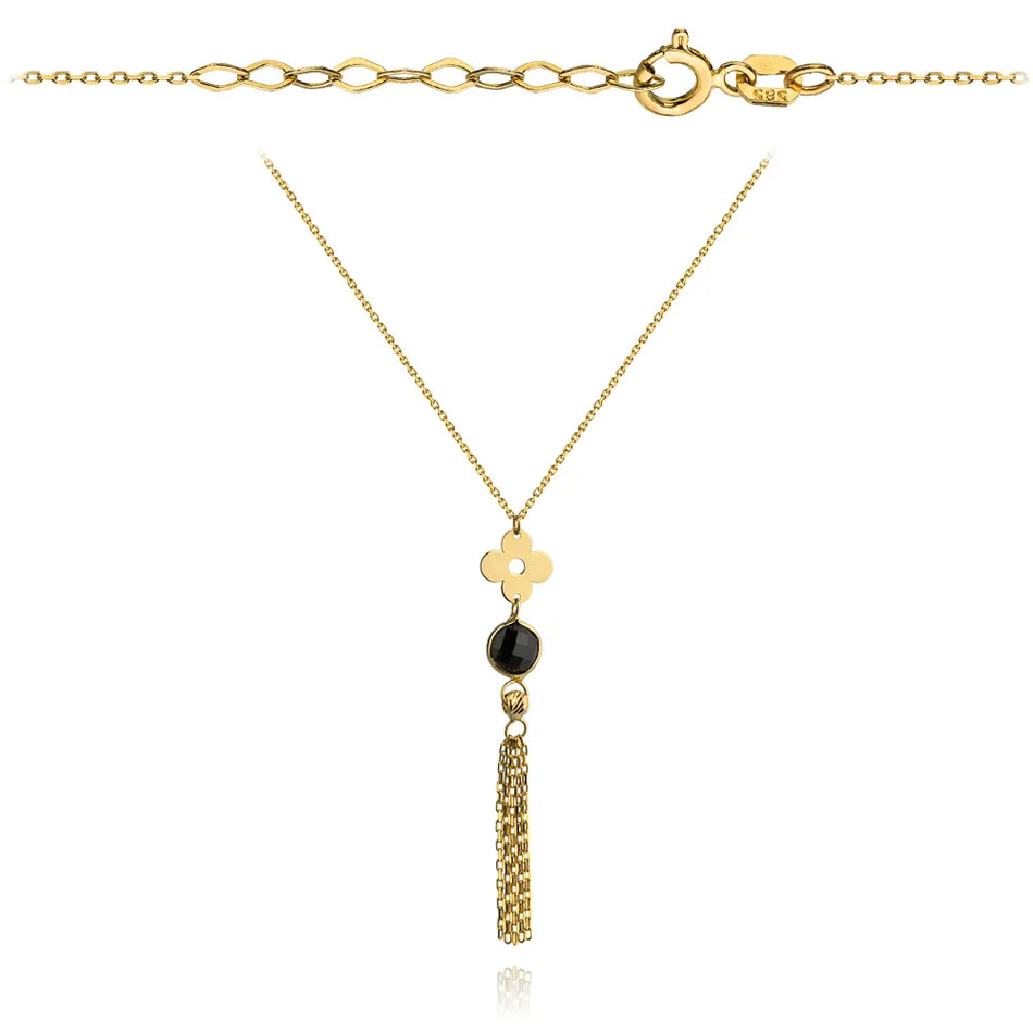 Gold Necklace Flower with Black Zirconia
