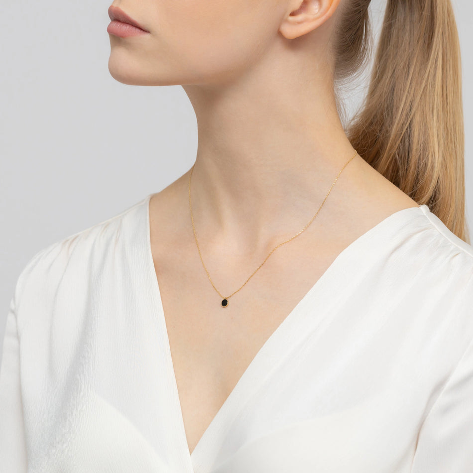 Gold Necklace with Black Agate Stone