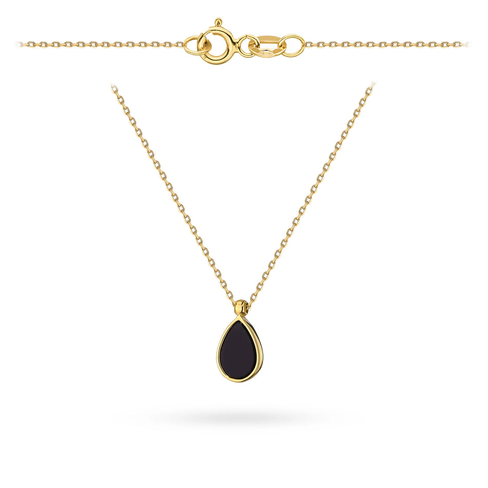 Gold Necklace Teardrop with Black Agate