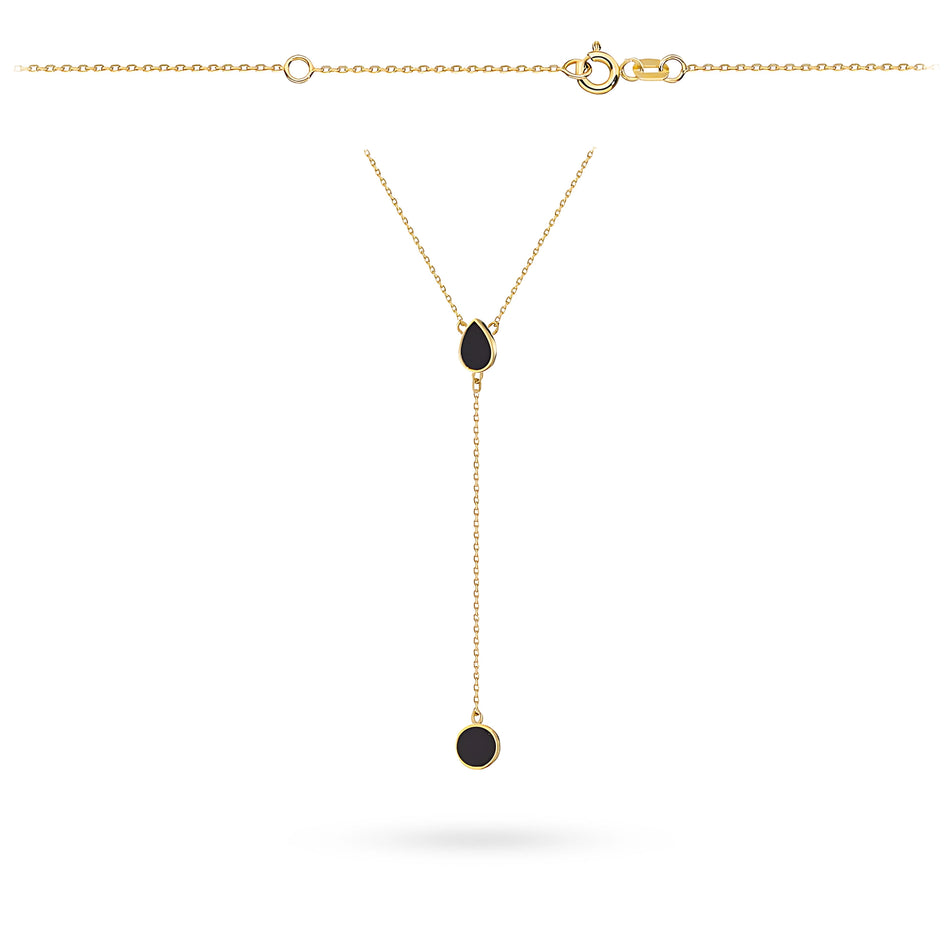Gold Necklace with Black Teardrop