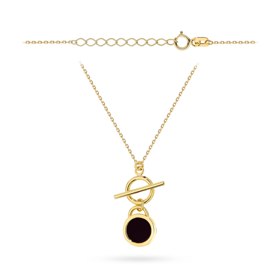 Gold Necklace Circle with Black Stone
