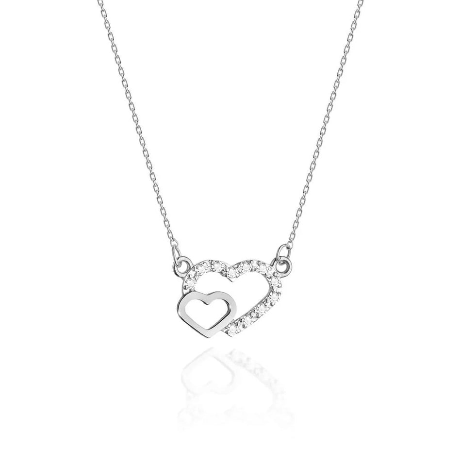 Gold Celebrity Necklace with Diamonds Two Hearts Joined