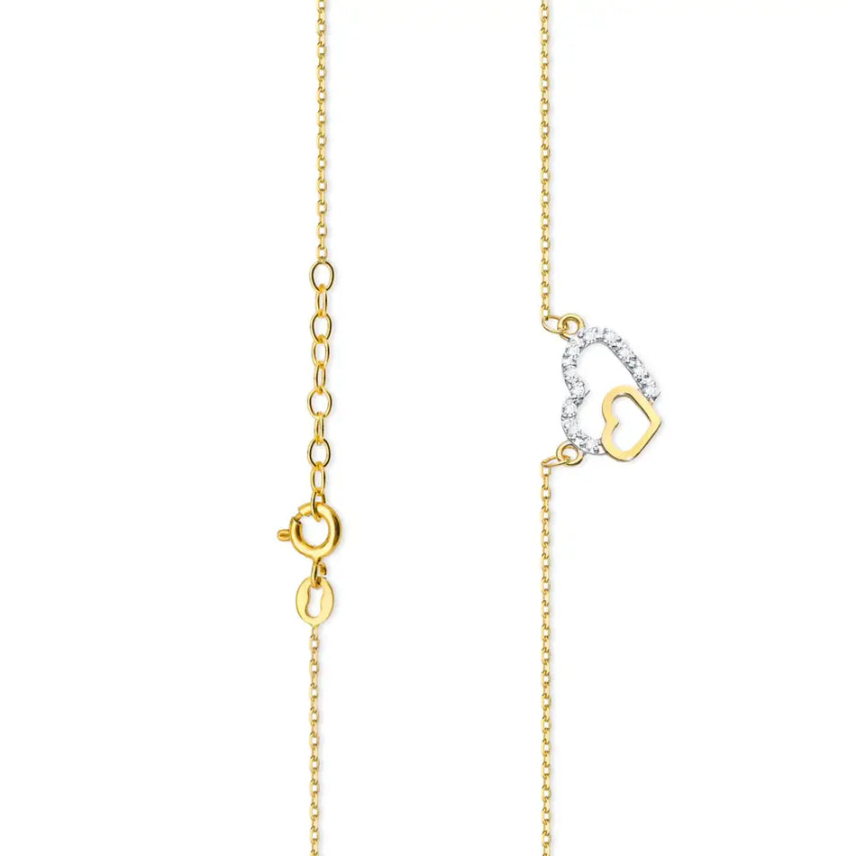 Gold Celebrity Necklace with Diamonds Two Hearts Joined