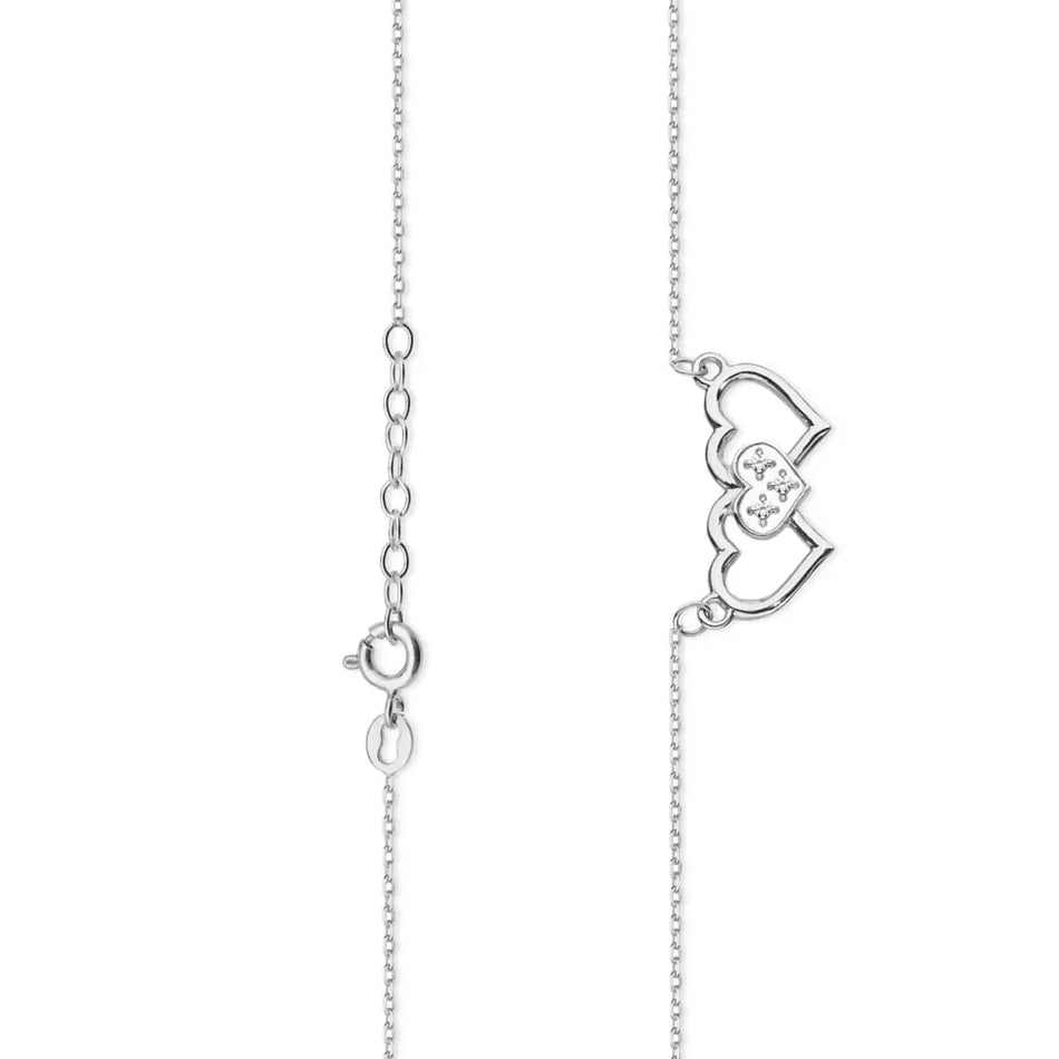 White Gold Celebrity Necklace with Diamonds Two Hearts Joined