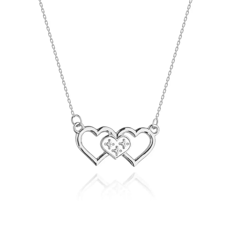 White Gold Celebrity Necklace with Diamonds Two Hearts Joined
