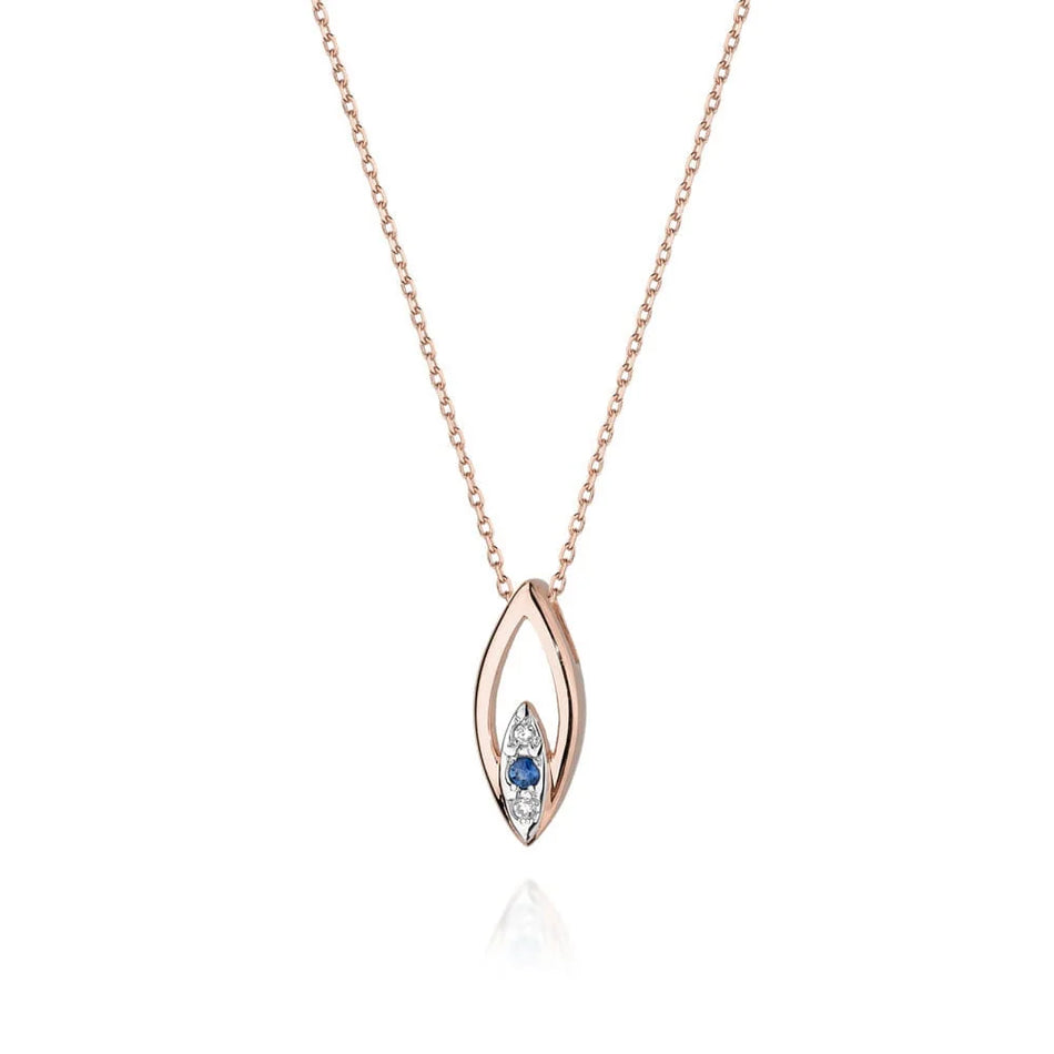 Gold Necklace with 0.03ct Diamonds and 0.05ct Sapphire