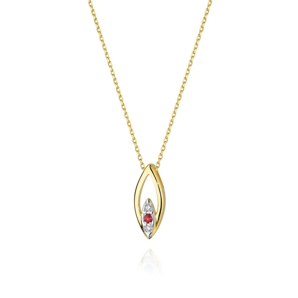 Gold Necklace with 0.03 ct Diamonds and 0.05ct Ruby