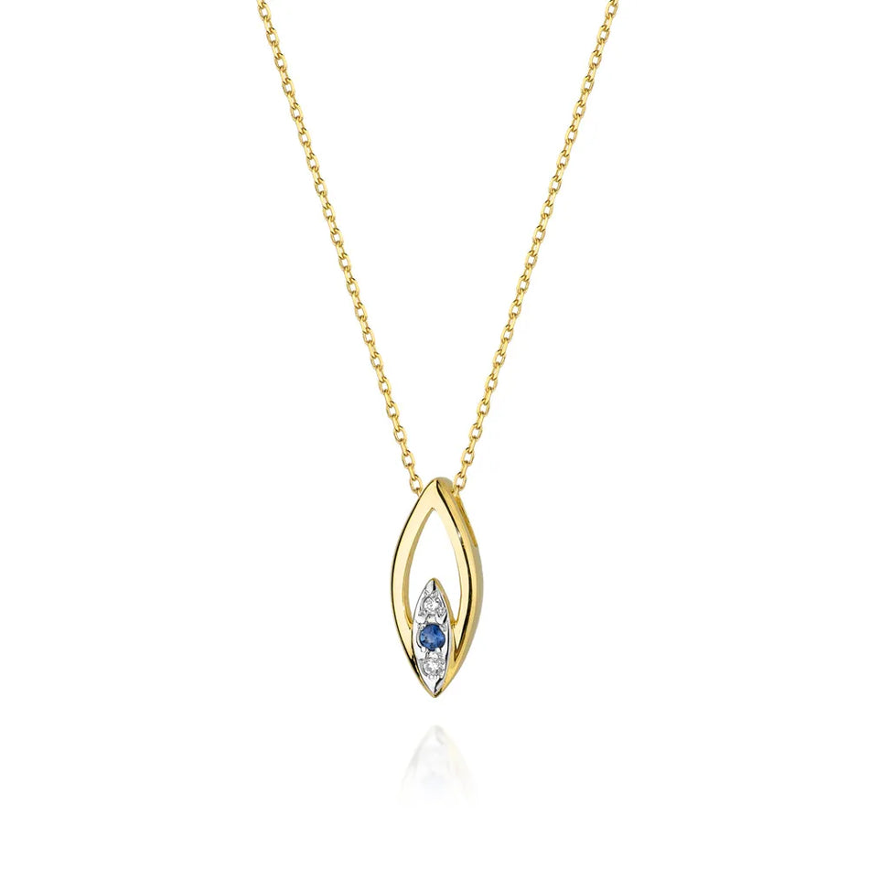Gold Necklace with 0.03ct Diamonds and 0.05ct Sapphire