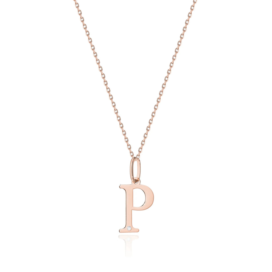 Gold Necklace with 0.005ct Diamond Letter P