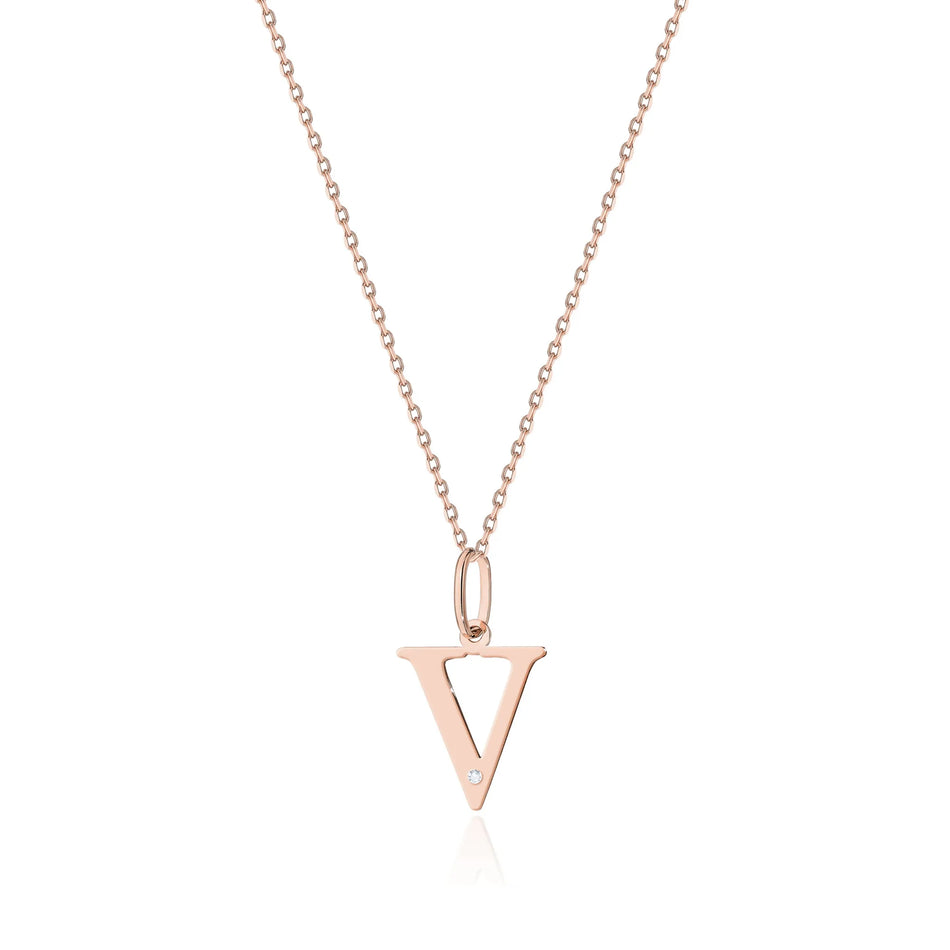 Gold Necklace with 0.005ct Diamond Letter V