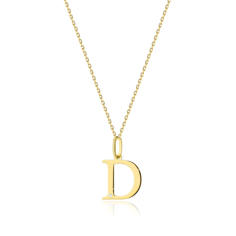 Gold Necklace with 0.005ct Diamond Letter D
