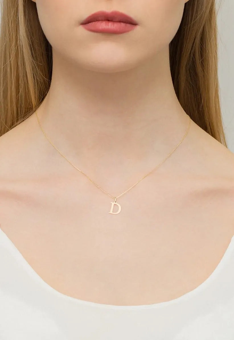 Gold Necklace with 0.005ct Diamond Letter D