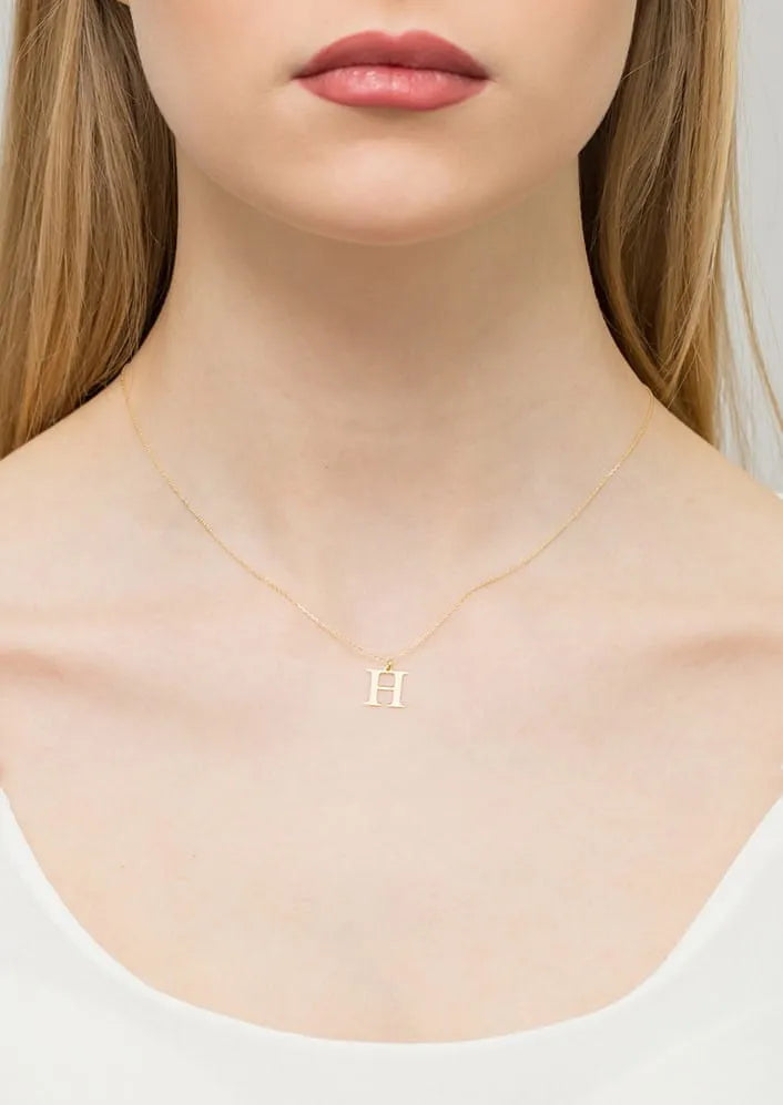 Gold Necklace with 0.005ct Diamond Letter H