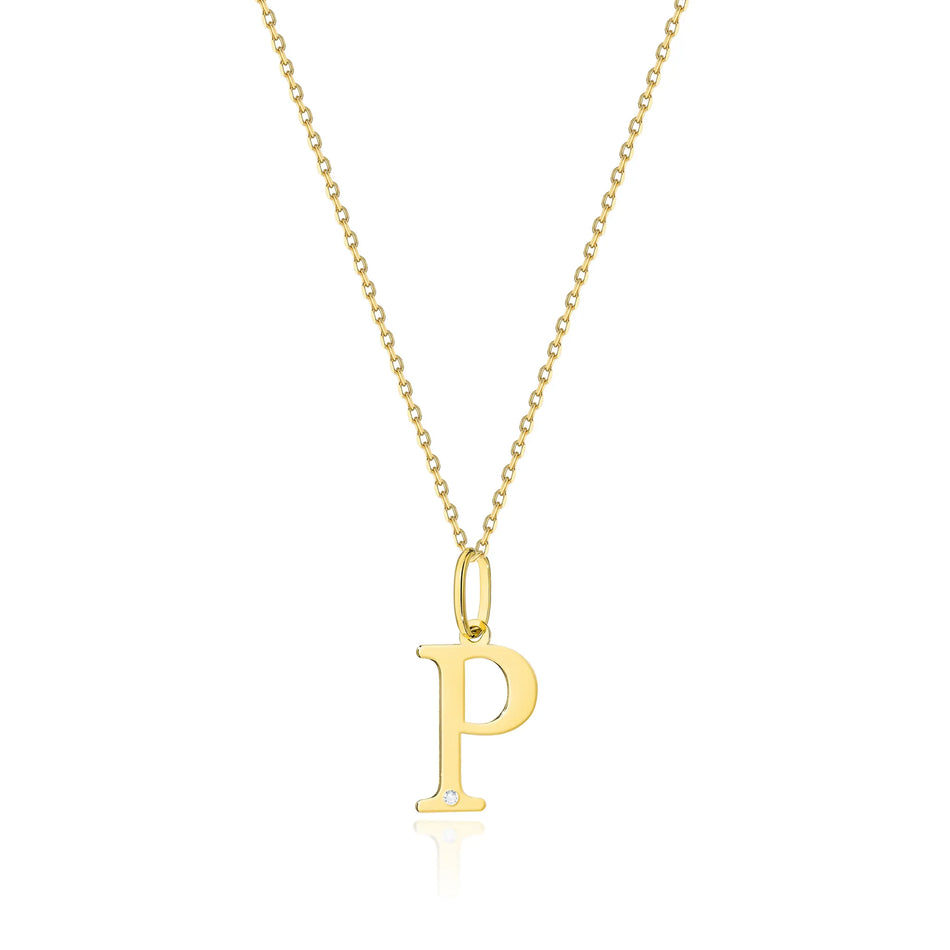 Gold Necklace with 0.005ct Diamond Letter P