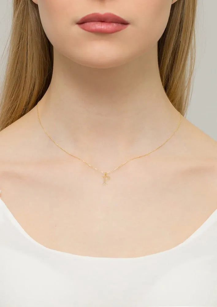 Gold Necklace with 0.005ct Diamond Letter P