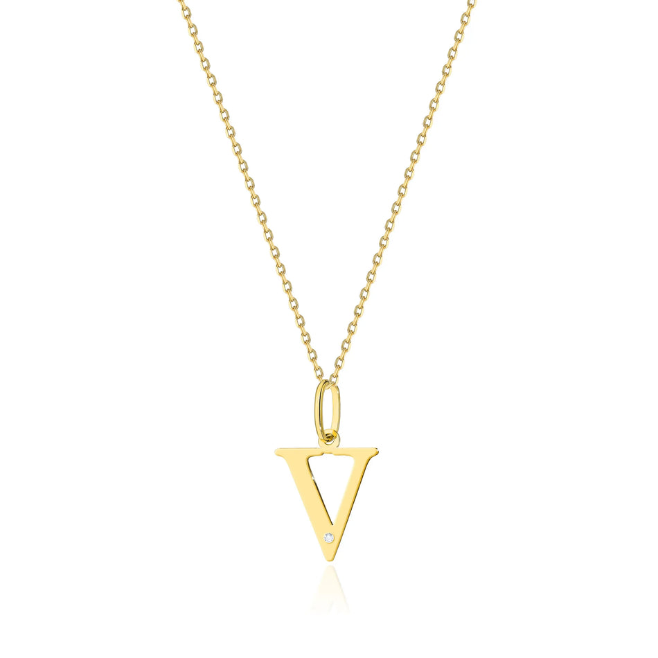 Gold Necklace with 0.005ct Diamond Letter V