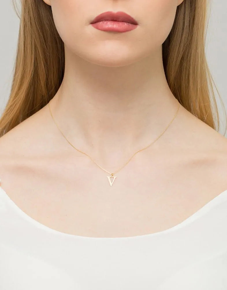 Gold Necklace with 0.005ct Diamond Letter V