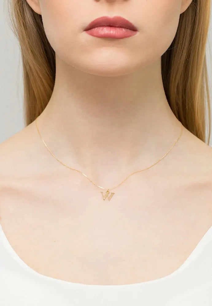 Gold Necklace with 0.005ct Diamond Letter W
