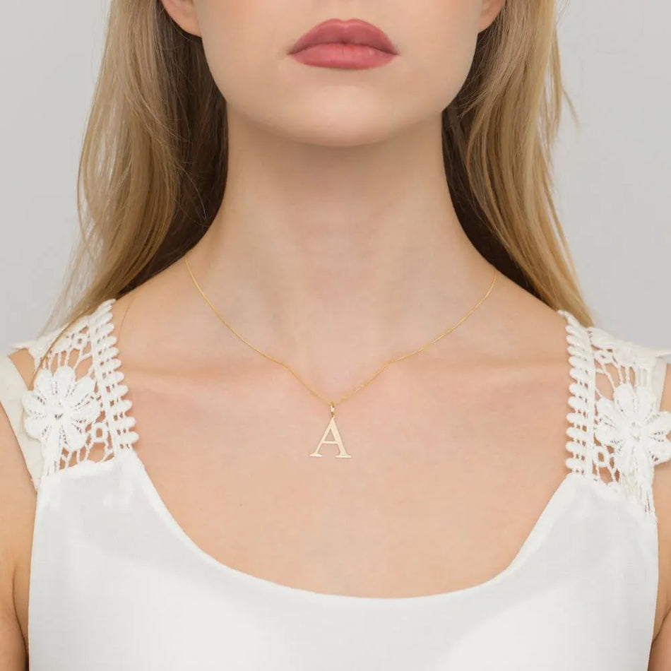 Gold Necklace with 0.005ct Diamond Letter A