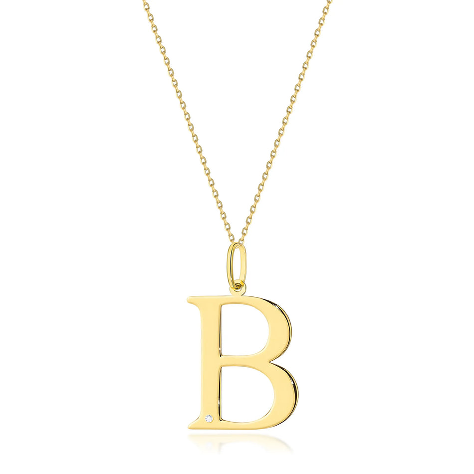 Gold Necklace with 0.005ct Diamond Letter B