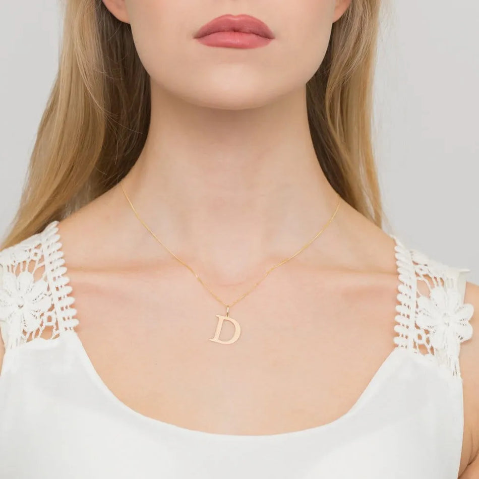 Gold Necklace with 0.005ct Diamond Letter D