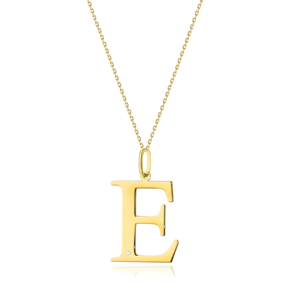 Gold Necklace with 0.005ct Diamond Letter E