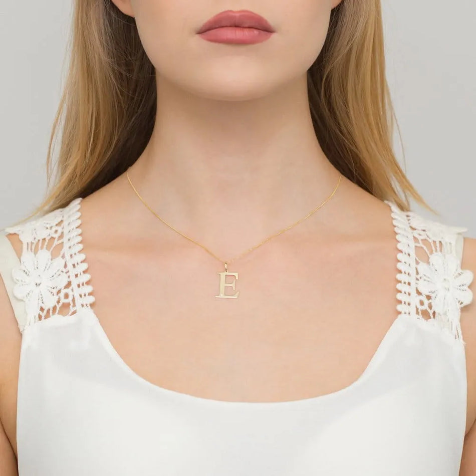 Gold Necklace with 0.005ct Diamond Letter E