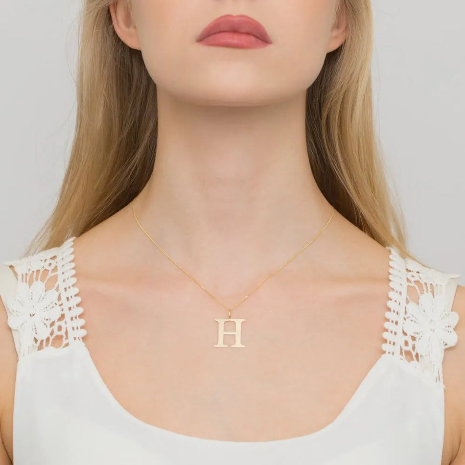 Gold Necklace with 0.005ct Diamond Letter H