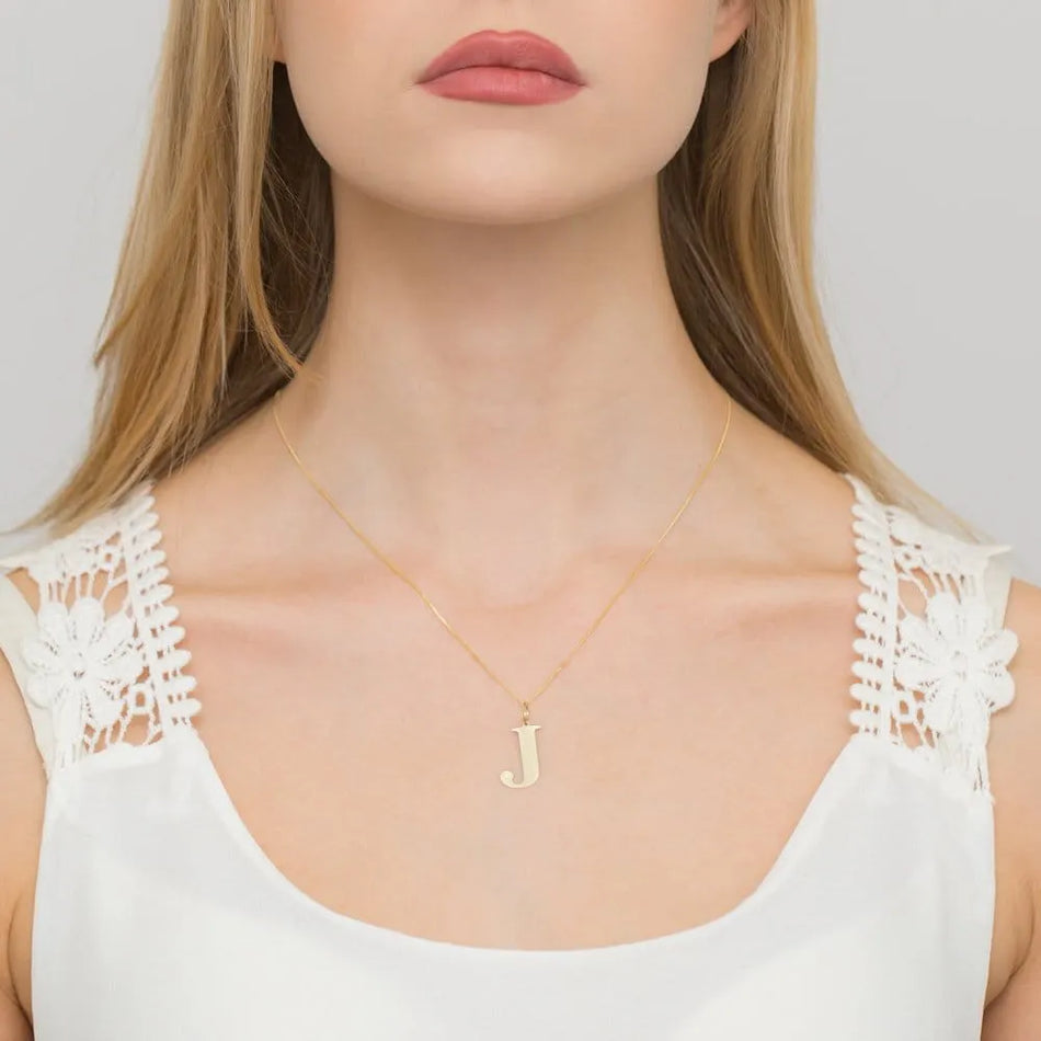 Gold Necklace with 0.005ct Diamond Letter J