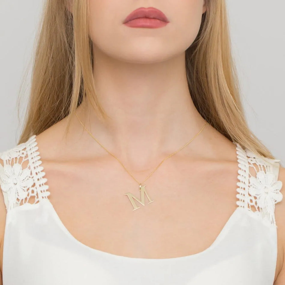 Gold Necklace with 0.005ct Diamond Letter M