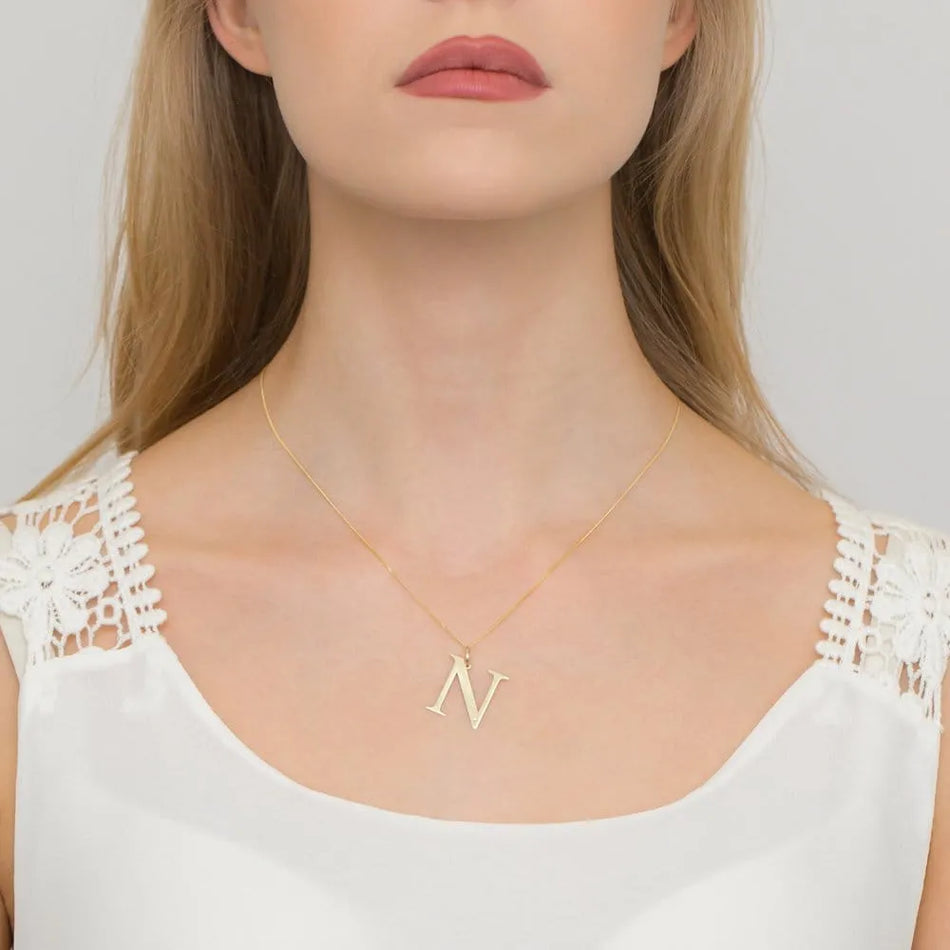 Gold Necklace with 0.005ct Diamond Letter N