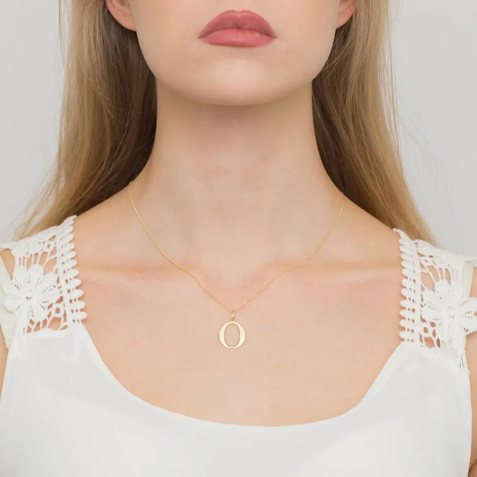 Gold Necklace with 0.005ct Diamond Letter O