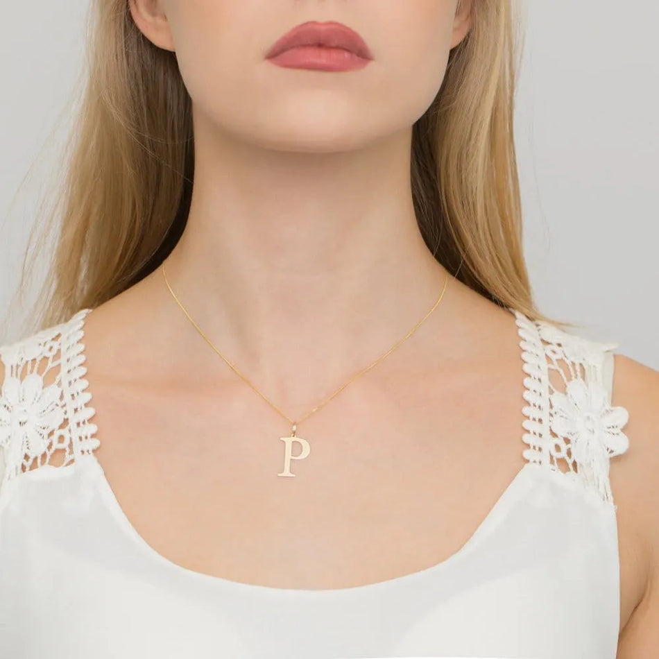 Gold Necklace with 0.005ct Diamond Letter P