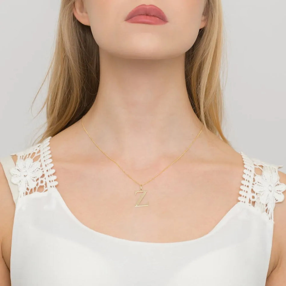 Gold Necklace with 0.005ct Diamond Letter Z
