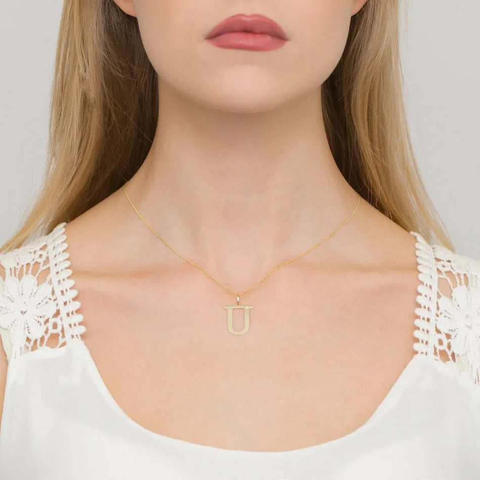 Gold Necklace with 0.005ct Diamond Letter U