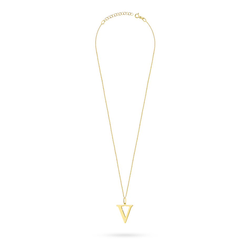 Gold Necklace with 0.005ct Diamond Letter V