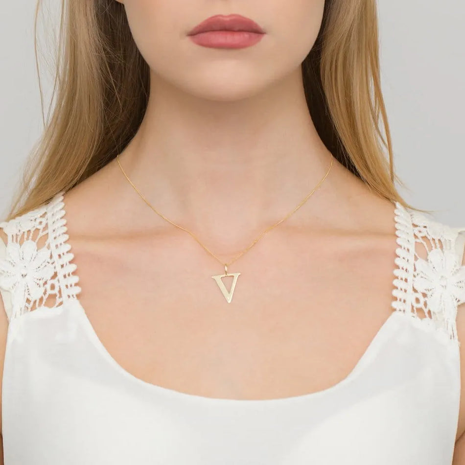 Gold Necklace with 0.005ct Diamond Letter V