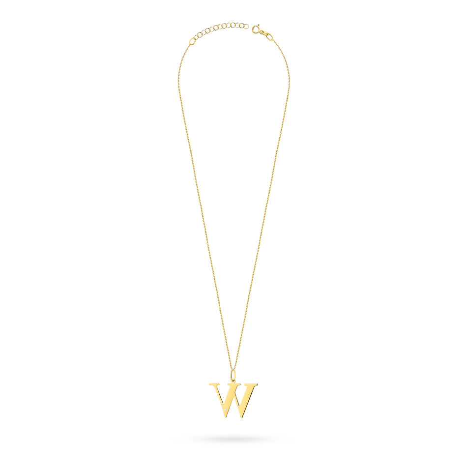 Gold Necklace with 0.005ct Diamond Letter W