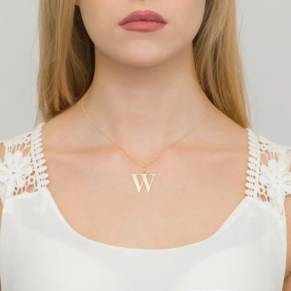 Gold Necklace with 0.005ct Diamond Letter W