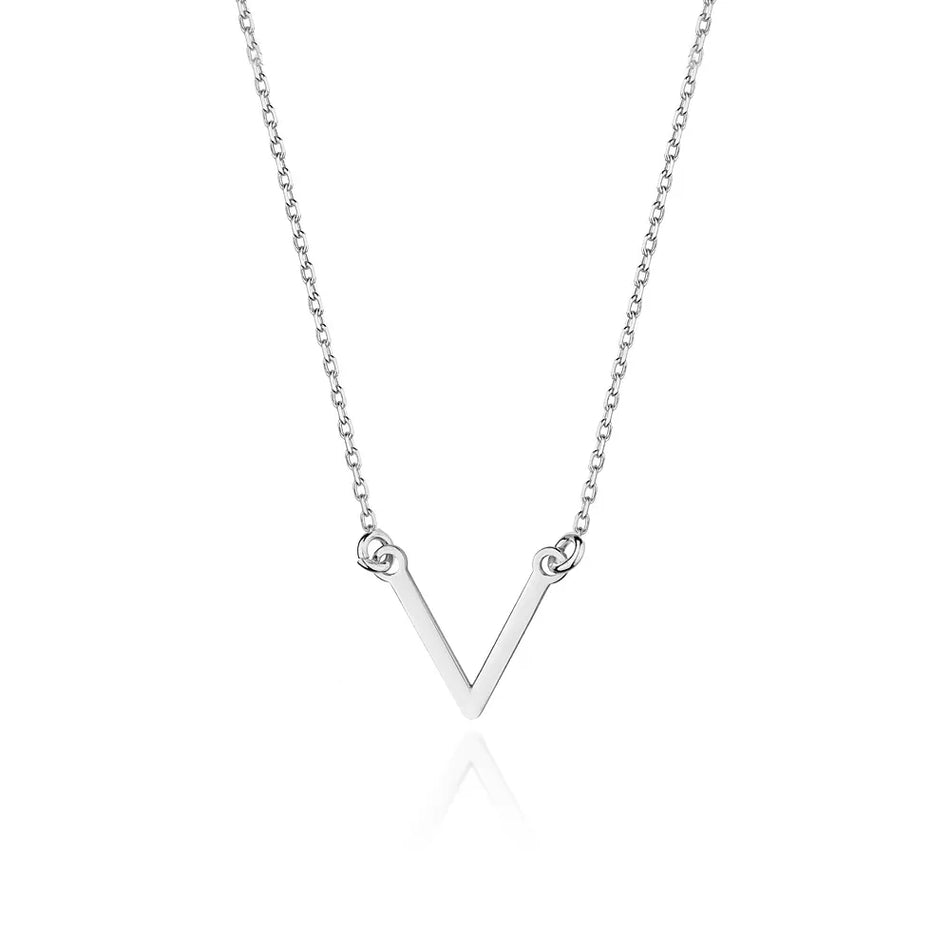 Silver Necklace Letter V