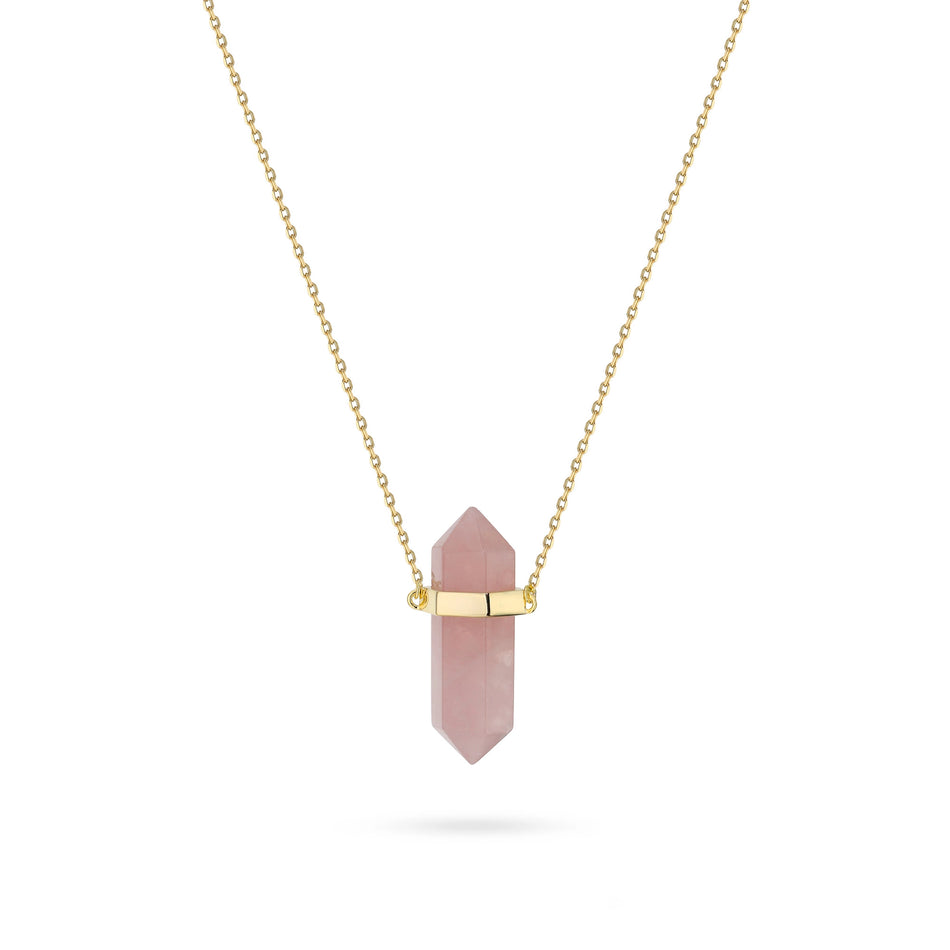 Gold-plated Silver Necklace with  Pink Quartz